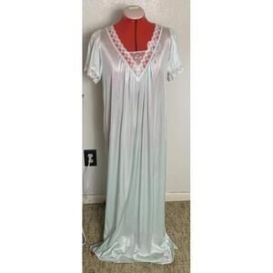 Deena Vtg Women's Mint Green Satin Long Nightgown Nightie Sz S Nylon Lace Trim